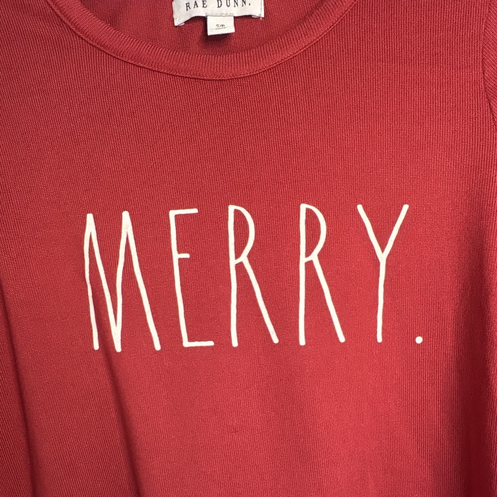 Rae Dunn Women's Red MERRY Graphic Pajama Top S Long Sleeve Round Neck - Picture 2 of 5